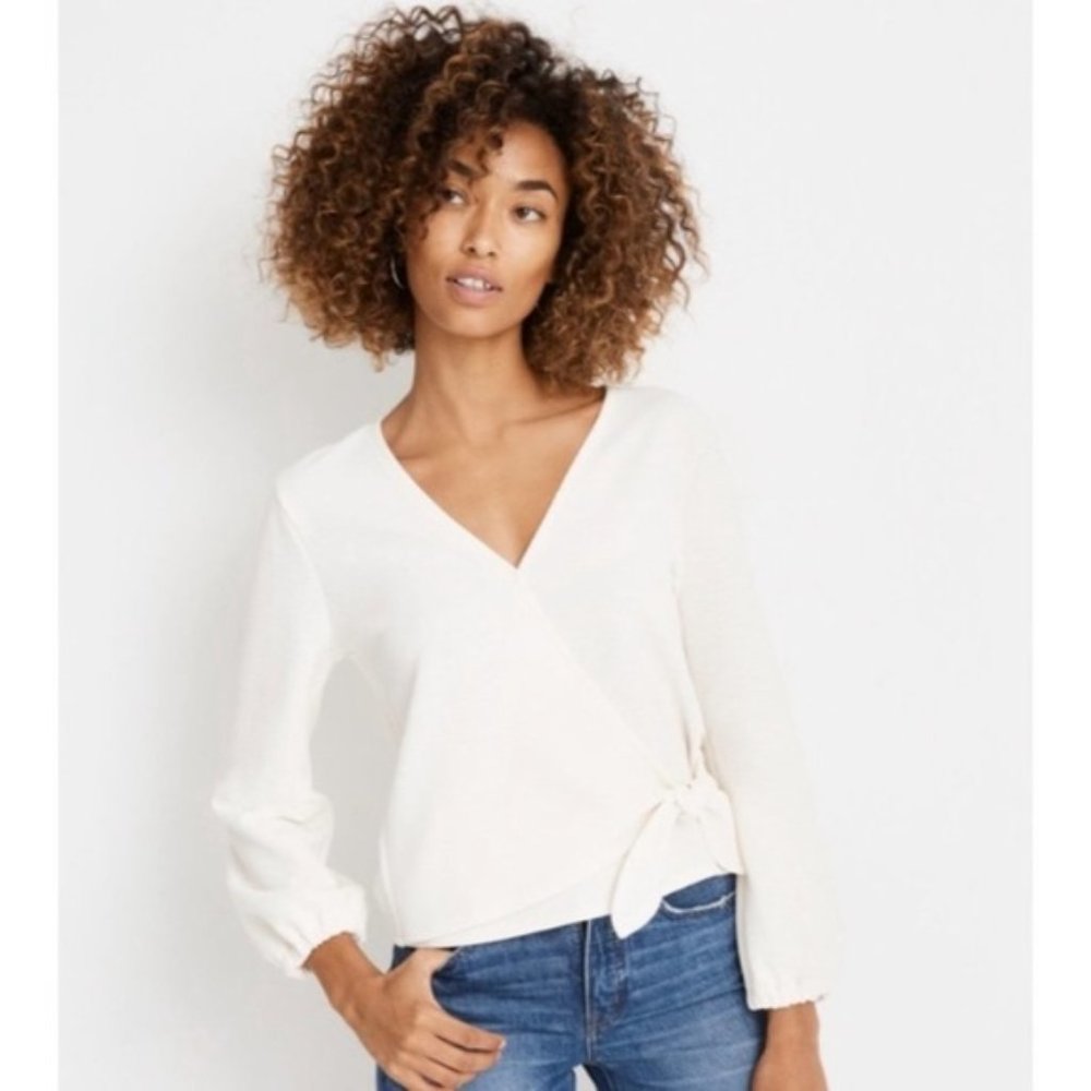 Madewell Texture and Thread Crepe Wrap Top Ivory